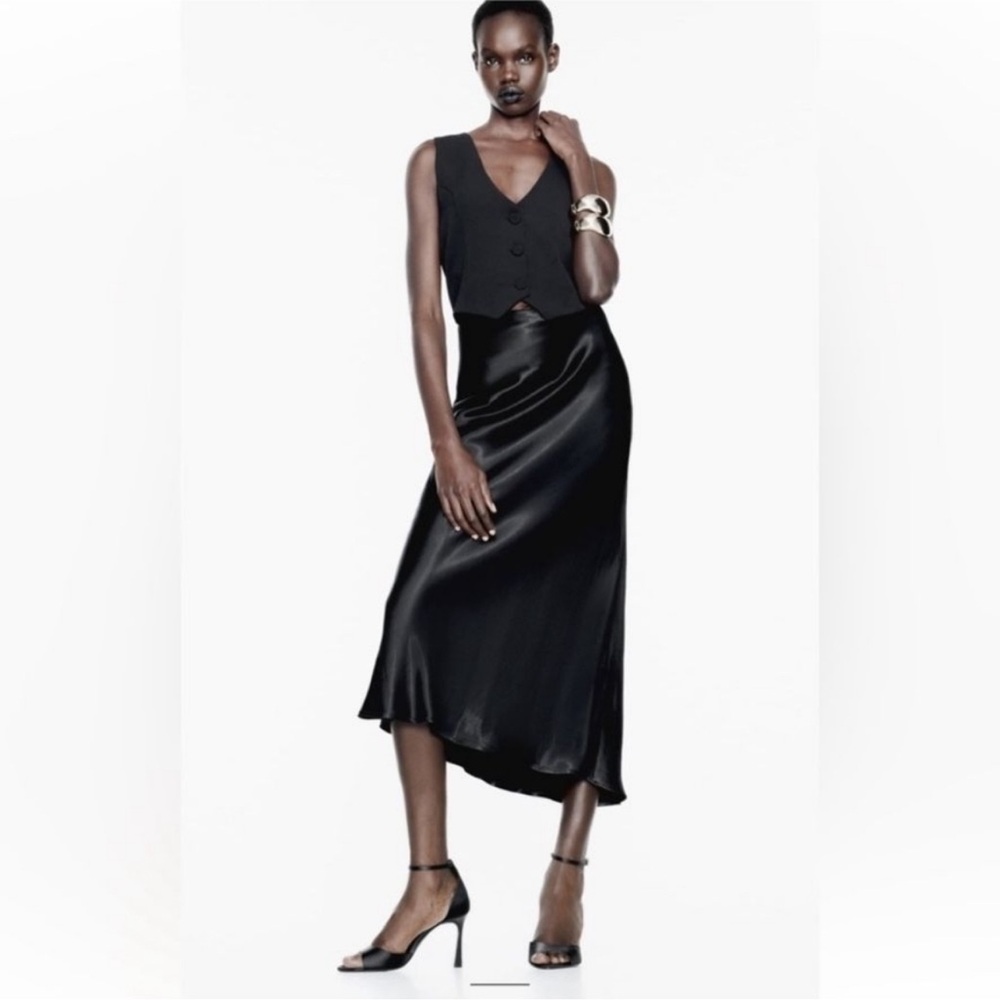 NWT Zara satin effect combination vest dress Black